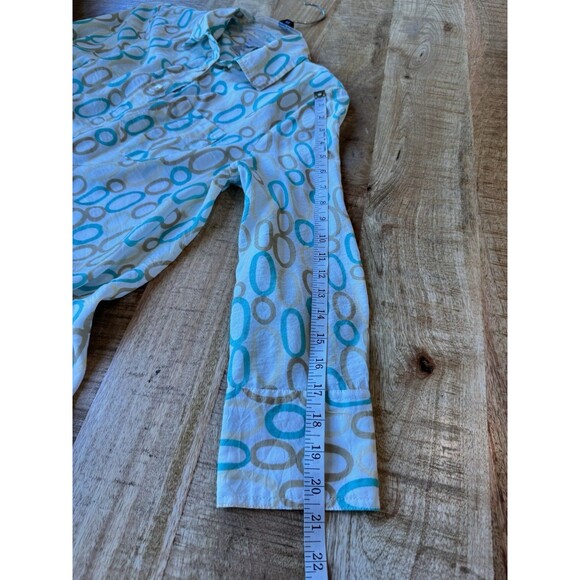 Multiples Women's Turquoise Tan Button Down Tunic Shirt Long Sleeve Asymmetric M - Picture 11 of 11